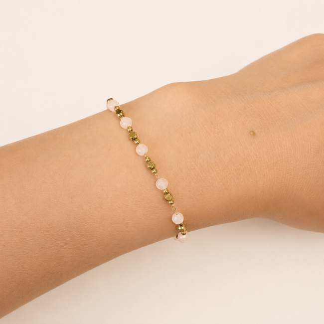 Rose Quartz AB Energy Bracelet – Gold Beads