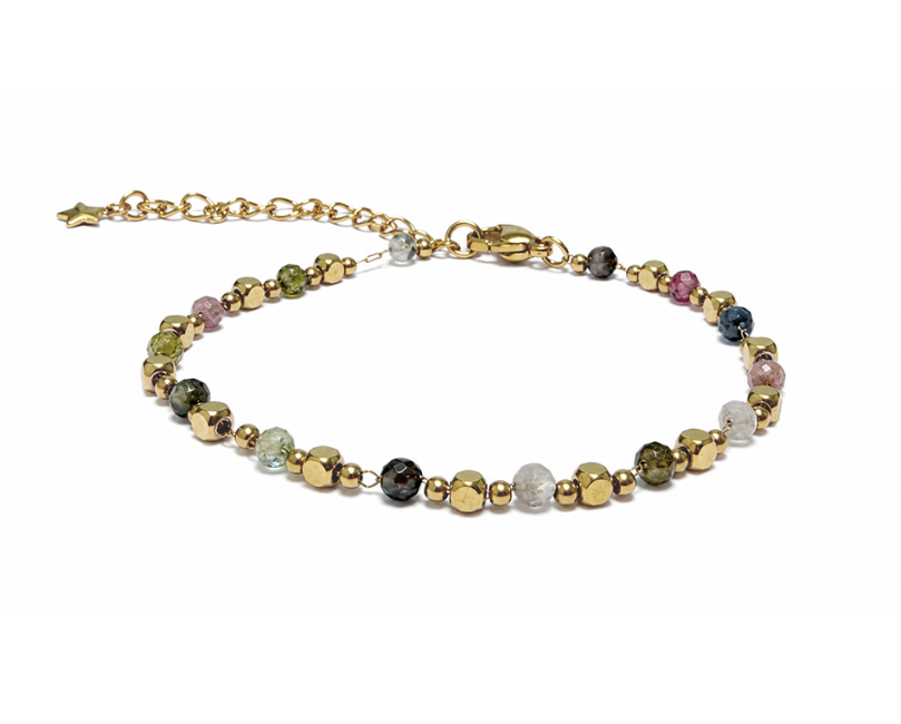 Multicolor Tourmaline A Energy Bracelet – Gold Beads