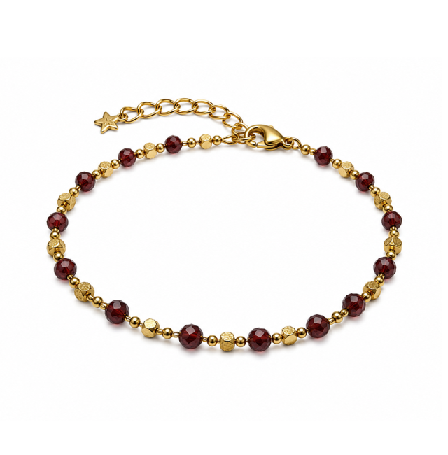 Garnet AA Energy Bracelet – Gold Beads