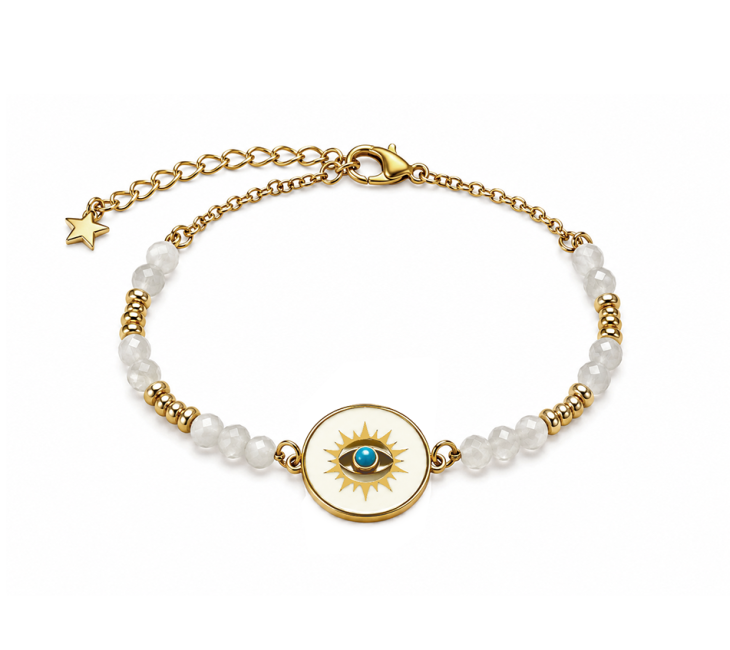 White Moonstone Protection Bracelet A – Protective Eye Medallion