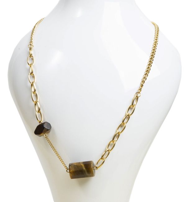 Gold Stainless Steel Tiger Eye Necklace A