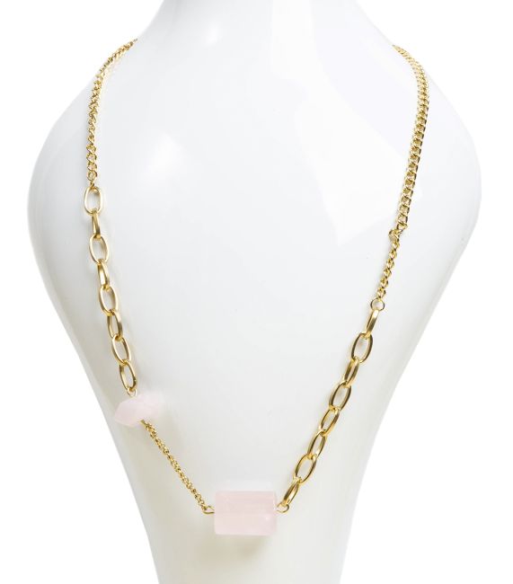 Gold Stainless Steel Necklace Rose Quartz A