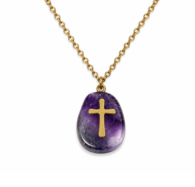 incense at Gold Stainless Steel Necklace with Amethyst A and Cross|gb