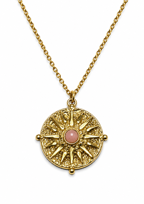 incense at Gold Stainless Steel Sun Necklace with Rose Quartz A|gb