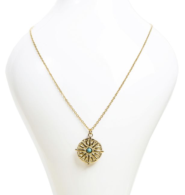 Gold Stainless Steel Sun Turquénite Necklace A
