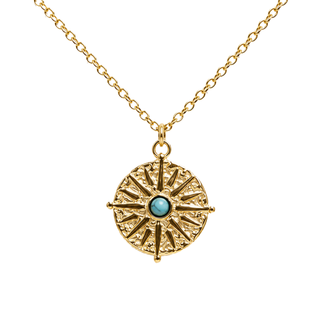 Gold Stainless Steel Sun Necklace with Turquenite A