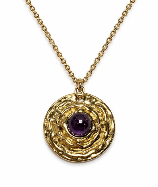 incense at Gold Stainless Steel Necklace with Round Amethyst A Pendant 18.6mm|gb