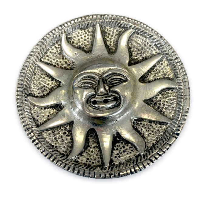 White metal sun antique incense holder 9cm