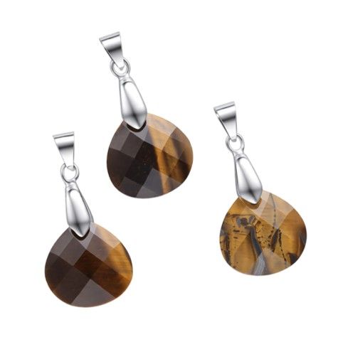 Faceted Tiger's Eye Flat Drop Pendant – Set of 3