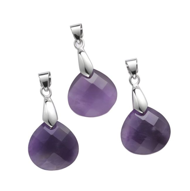 Amethyst Faceted Flat Drop Pendant – Set of 3