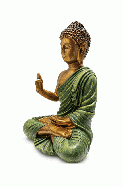 incense at Dark Green and Gold Resin Abhaya Buddha Statue, 23.5 cm|gb