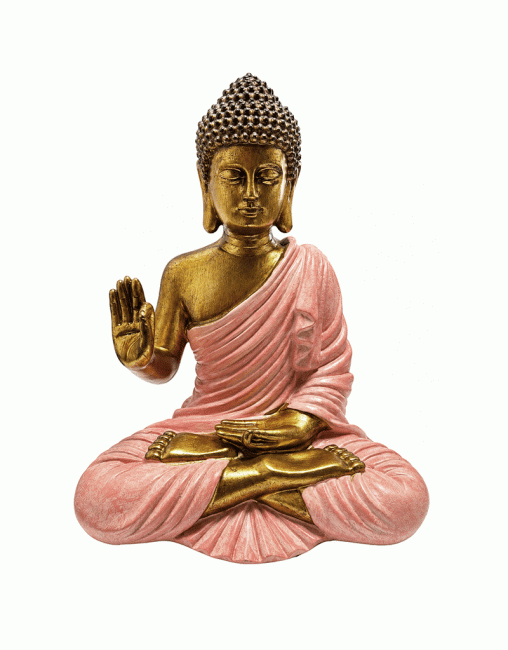 incense at Pink and Gold Resin Abhaya Buddha Statue 31 cm