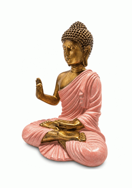 incense at Pink and Gold Resin Abhaya Buddha Statue 31 cm|gb