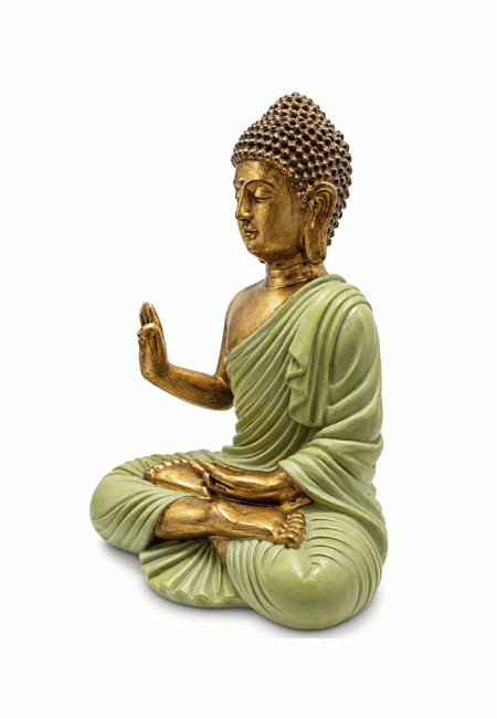 incense at Dark Green and Gold Resin Abhaya Buddha Statue 31 cm|gb