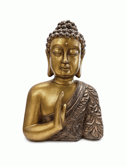 incense at Golden Buddha Bust with Wood Effect in Resin 25 cm