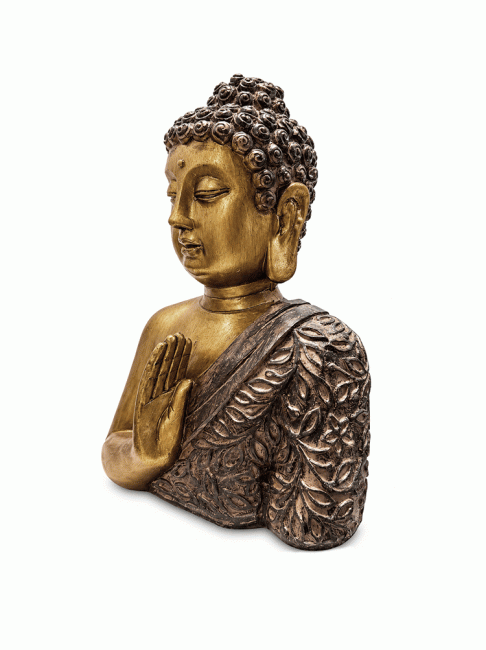 incense at Golden Buddha Bust with Wood Effect in Resin 25 cm|gb