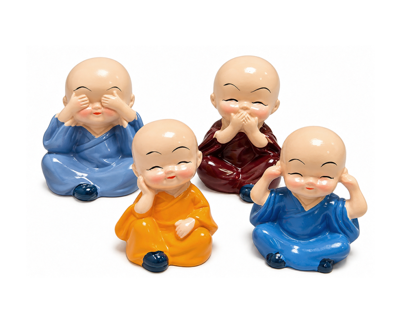 Set of 4 Ceramic Wisdom Monk Figurines 5.5 cm
