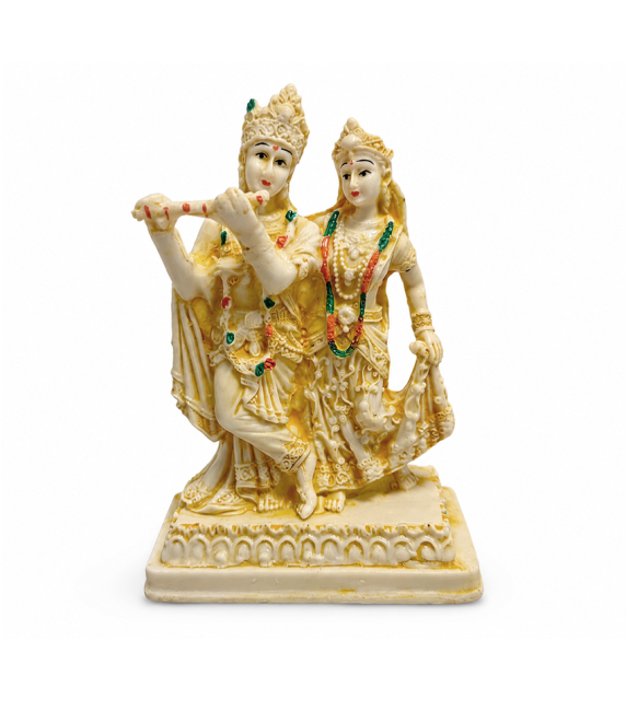 incense at Ivory and Gold Resin Radha Krishna Statue 16.5cm