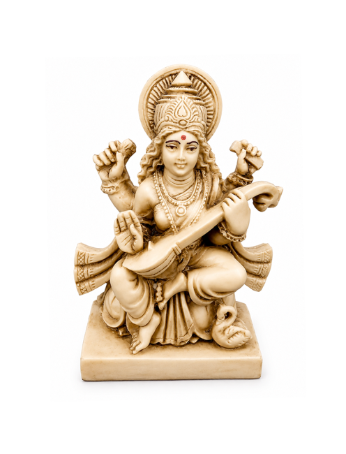 incense at Ivory Resin Saraswati Goddess Statue 11cm