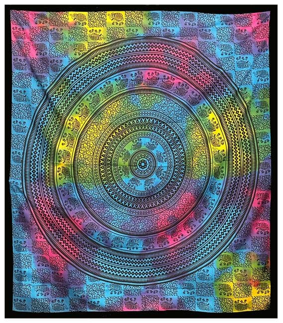 Elephant Mandala Tapestry Pink YellowTurquoise