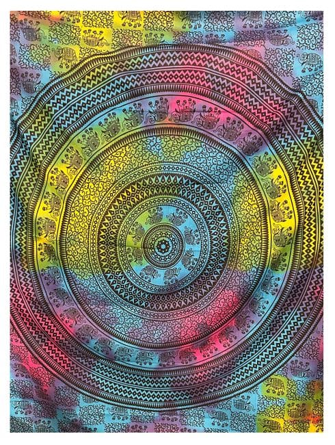 Elephant Mandala Tapestry Pink YellowTurquoise