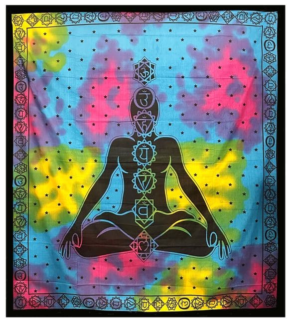 Yellow, Pink, Turquoise 7 Chakras  bedsheet