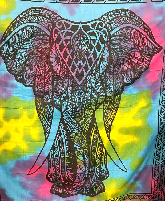 Elephant Tapestry Pink Turquoise Green