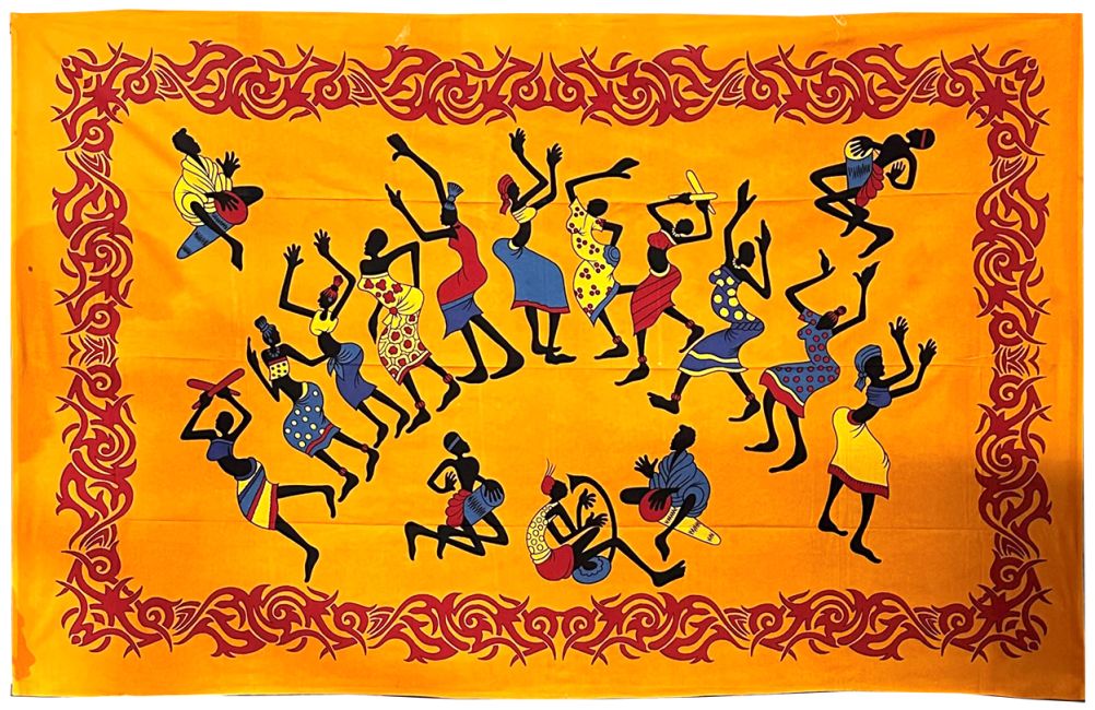 Orange African Dancers Tapestry