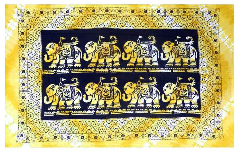 Mini 8 Elephants Rectangle Yellow Wall Hanging