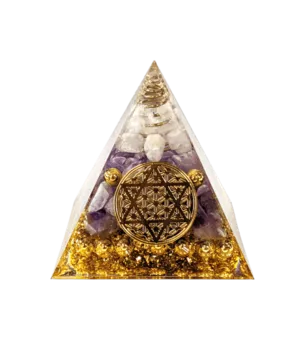 Orgonite Pyramid Rock Crystal & Amethyst Flower of Life Pentacle