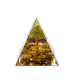 Orgonite Pyramid Tiger Eye & Peridot Tree of Life
