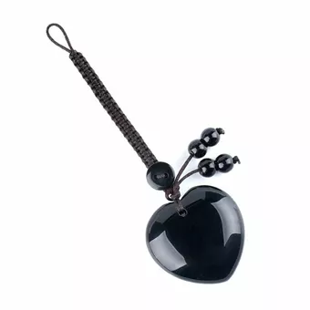 Black Obsidian Heart Bag Charm A in Natural Stone