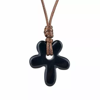 Black Obsidian Flower Necklace A