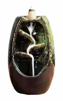 Green Ceramic Backflow Incense Holder Cascade of Leaves 13cm