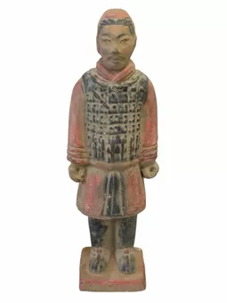Antique Terracotta Colourful Knight Statue 24cm