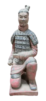 Antique Colorful Terracotta Kneeling Archer Statue 22 cm