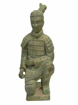 Antique Colorful Terracotta Kneeling Archer Statue 26 cm
