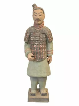 Antique Terracotta Colourful Warrior Statue 35 cm