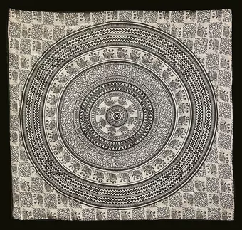 Mandala & Elephant White Black and Beige bedsheet