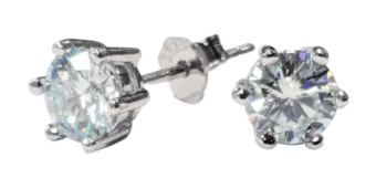 Round Solitaire Earrings 925 Silver Faceted Moissanite AA 5mm