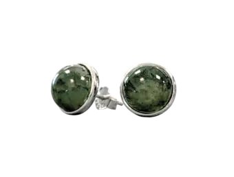 925 Silver Earrings Moss Agate AA 8mm