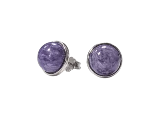 925 Silver Earrings Charoite AA 8mm
