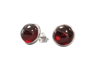 925 Silver Earrings Red Garnet AAA 8mm