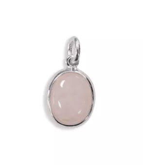 925 Silver Oval Pendant Rose Quartz AA 13mm