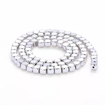 Silver Hematite Rounded Square Spacer Beads 4mm