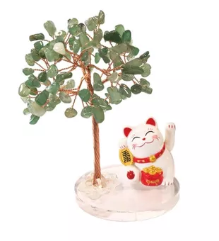 Tree of Life in Green Aventurine with Manekineko