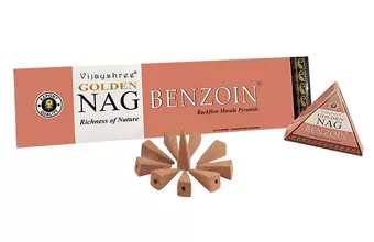 Vijayshree Golden Nag Benzoin Backflow Incense Cones 12 pcs