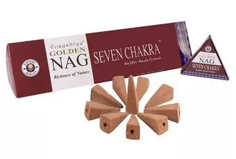 Vijayshree Golden Nag Seven Chakras Backflow Incense Cones 12 pcs