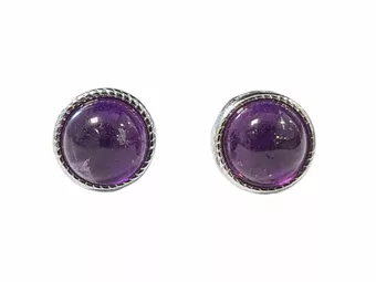 Round White Copper Amethyst AA Stud Earrings
