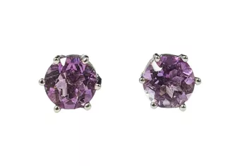 Solitaire Earrings in White Copper Faceted Amethyst AA stud